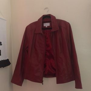 red leather zip up jacket